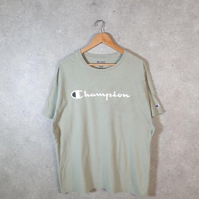 Vintage Champion Spellout Logo Print T-Shirt Herren XL Grün C29405