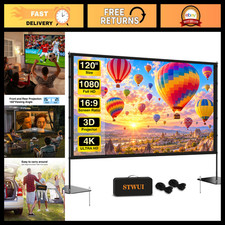 120" 16:9 Portable Outdoor Projector Screen with Stand  Stake-Down Base, HD Mov
