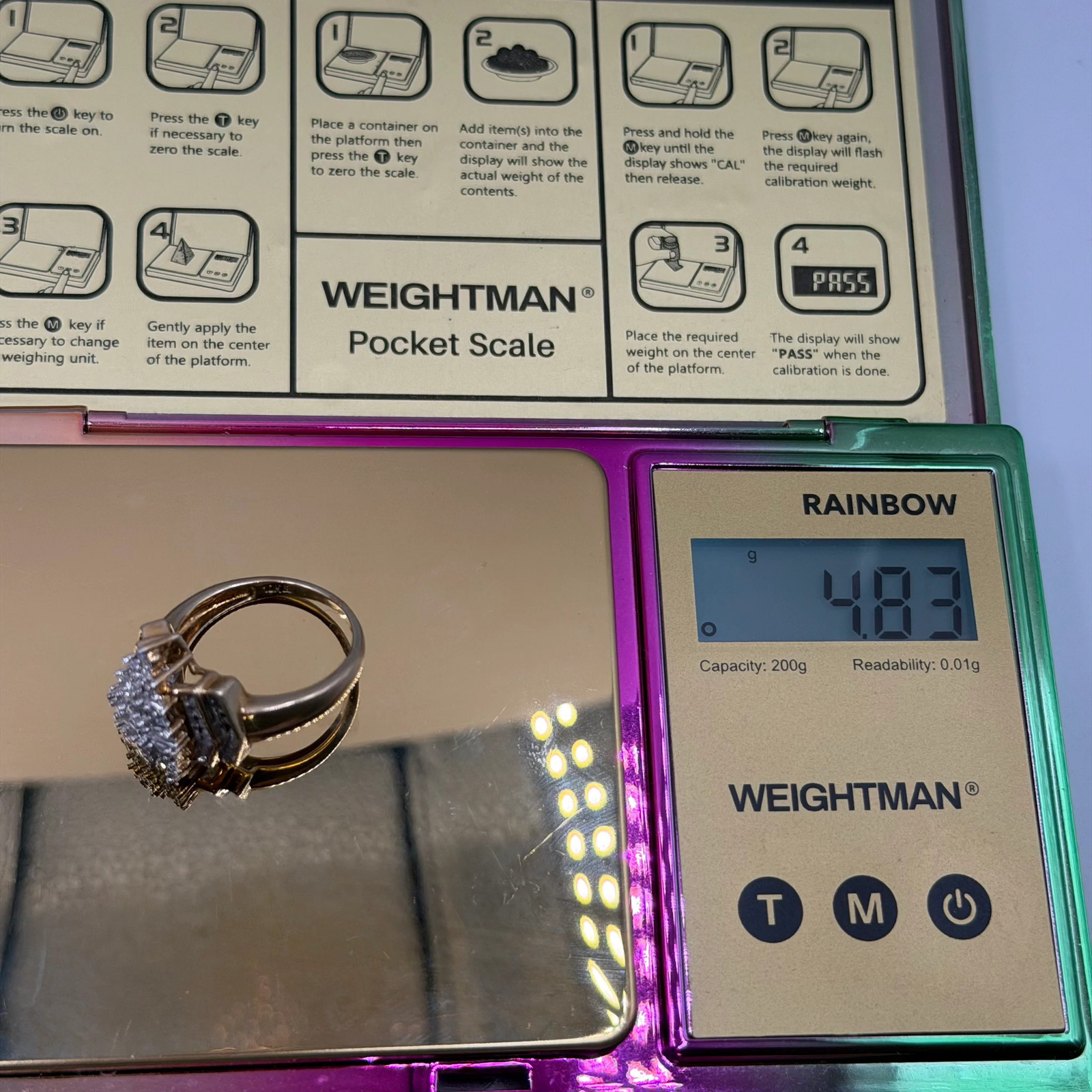 Solid 10K Yellow Gold Ring with Diamond Cluster S… - image 9