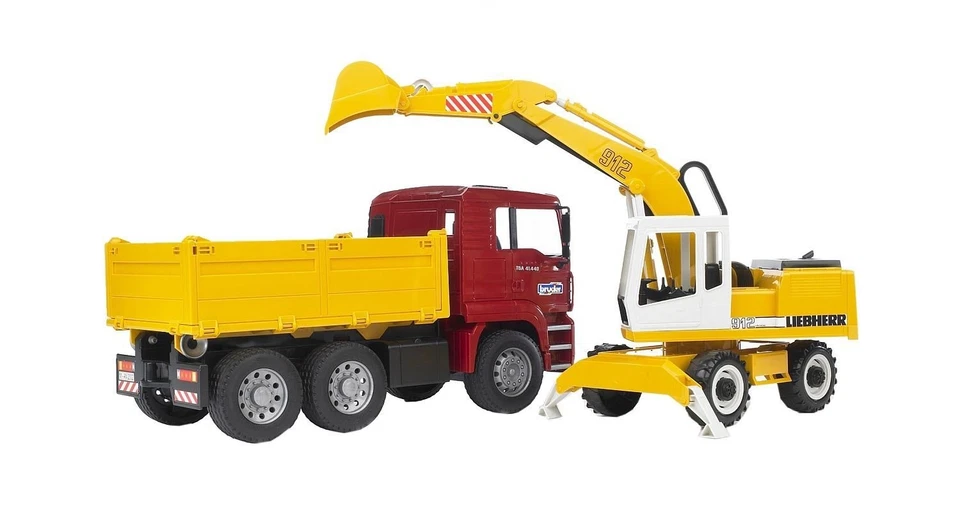 BRUDER, Autocarro con cassone ribaltabile con pala LIEBHERR Scala: 1/16, 1/16... - Immagine 2 di 2