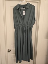 Torrid 1X Midi Vacation Silk Dolman Slv Shirtdress Dark Forest