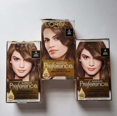 Lot 3 L'Oreal Paris Superior Preference Permanent Hair Color 6 Light Brown Dye *