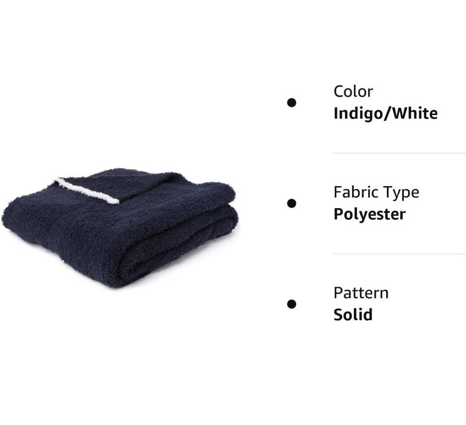 Barefoot Dreams CozyChic Rib Trim Throw-60" x 45" (Indigo/Blanco) Foto 2 de 3