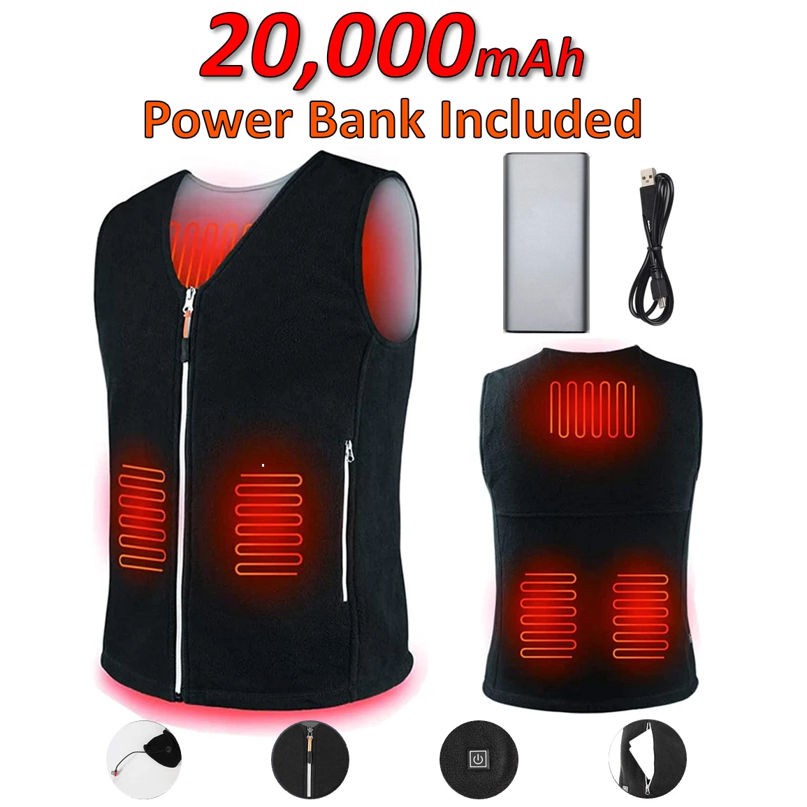 Heated Vest with 20000mAh Power Bank Lightweight USB Jacket Warmer Heating Coat
Opens in a new windo