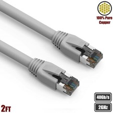 2FT Cat8 RJ45 Network LAN Ethernet S/FTP Patch Cable Copper 2GHz 40Gbps Gray