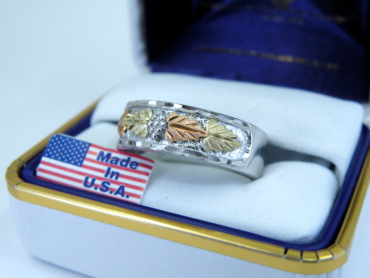 RGC Black Hills Gold Sterling Silver 12k Yellow Rose Gold Leaves RING NWT 