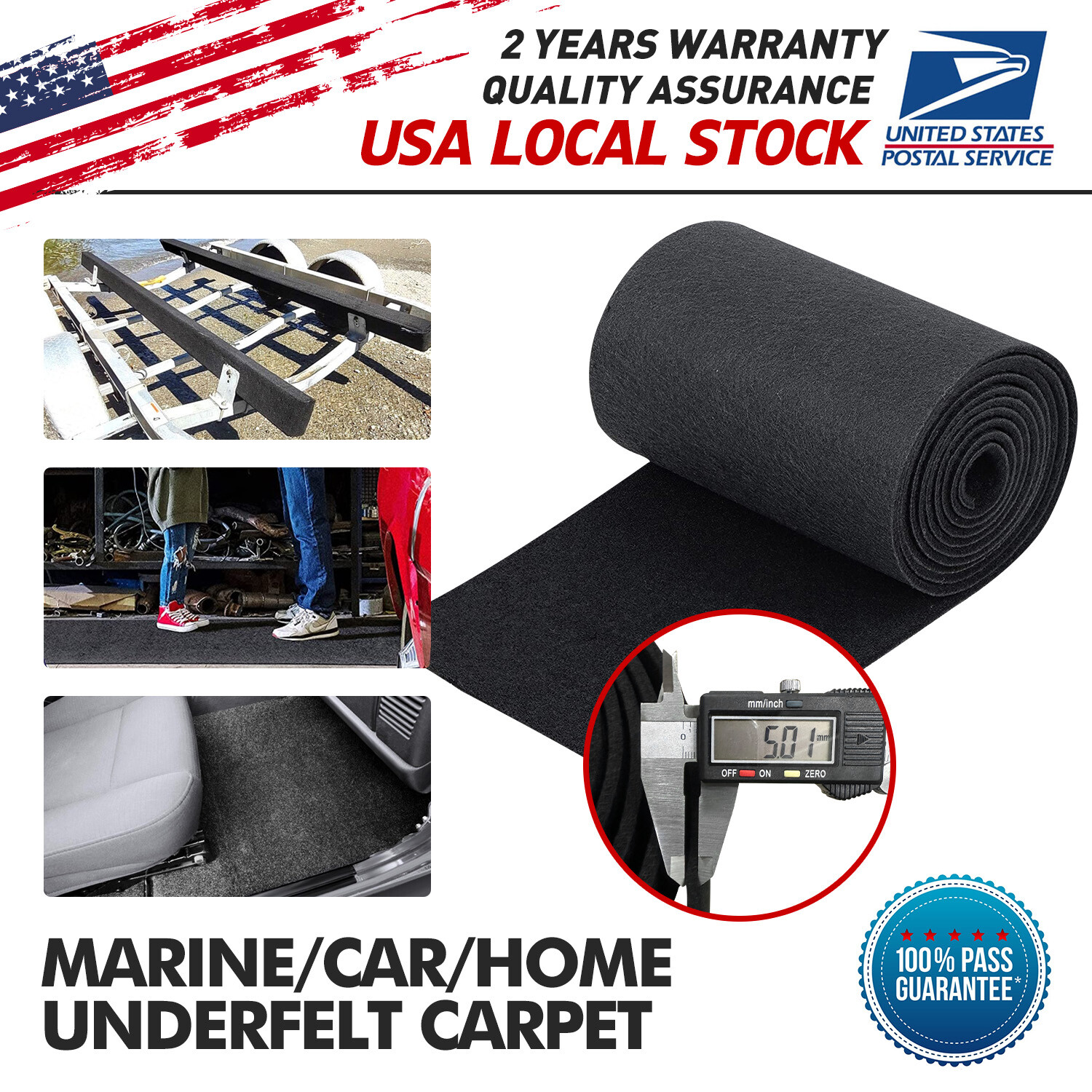 Black Marine Carpet 13SQFT for Boat Trailer Bunk Replacement