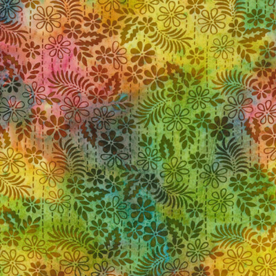 100% Baumwollstoff John Louden Unikat handbedruckt und gefärbt Batik grün gelb
