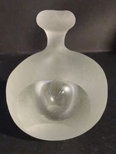 Art Glass Paperweight Clear With Blue & Yellow Inside Controlled Bubble "Window"