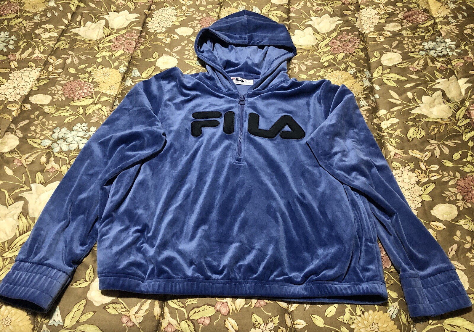 Maglione donna Fila taglia L giacca velluto quarto zip cappuccio marlin viola blu