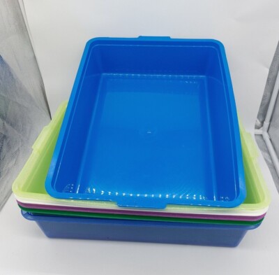 Große Katzentoilette 43 cm x 33 cm x 9 cm blau gelb rosa Glitzer, grün, weiß