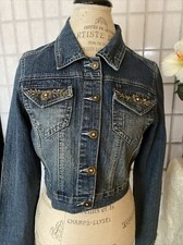 X You Beaded Sequin Embellish Washed Denim Boutique Jacket Jr L Vtg Y2k