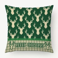 Deer Flowers Berries Christmas Throw Pillow Cover 18x18 Winter Holiday Decor