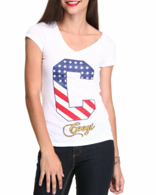 COOGI Women T-Shirt Flag Red White Blue C M Medium Patriotic 4th of ...