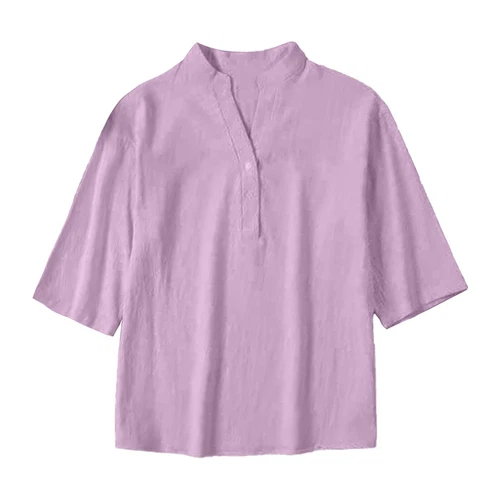 3/4 Sleeve Women's Top Casual Loose Round Neck T Shirt Cute Solid Color Long - Picture 20 of 42
