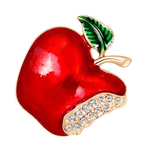 Broche Pomme Vintage à Strass - Couleur Dorée - Occasion En Bon état - Accessoire Mode Rétro