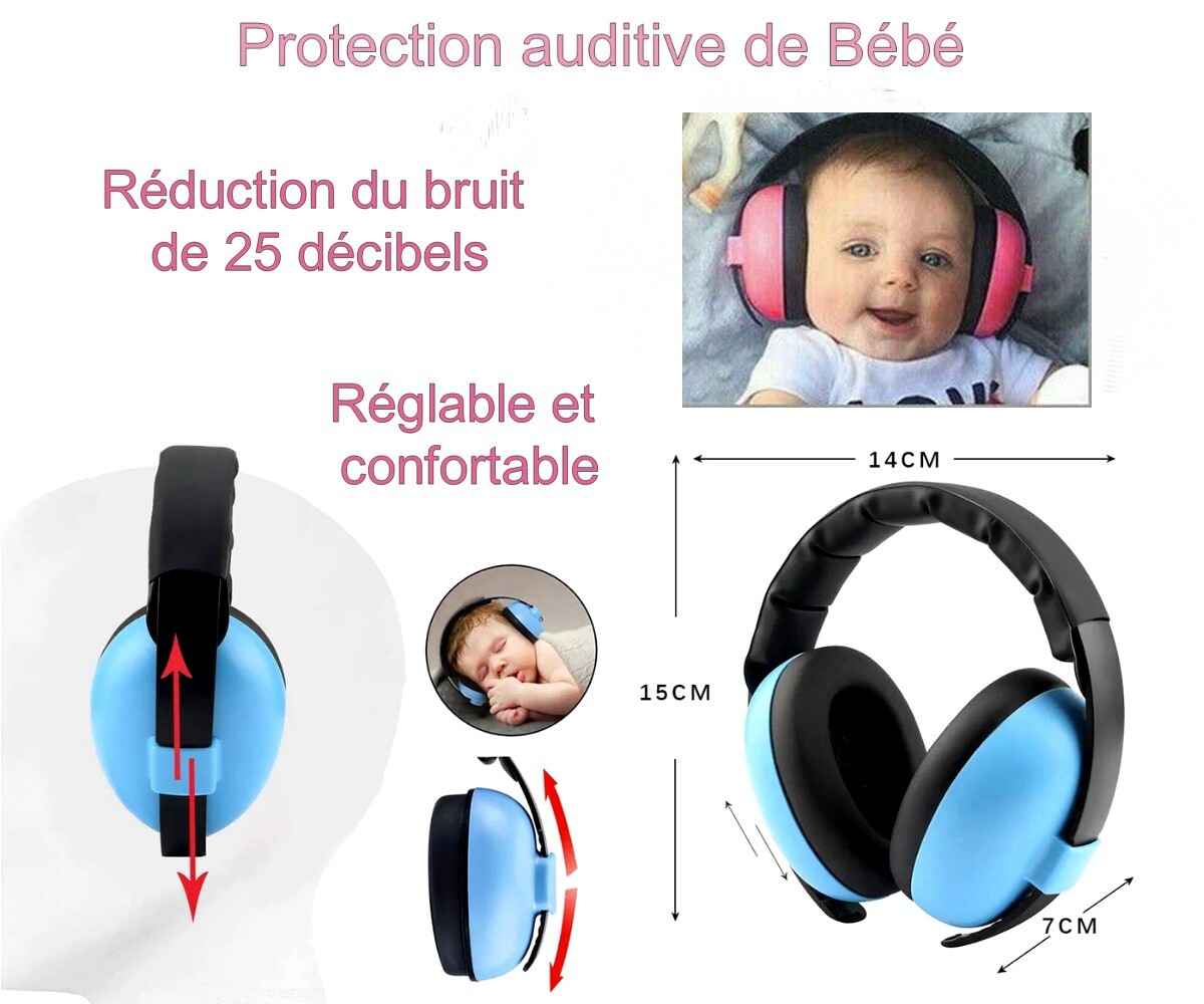 Casque anti-bruit rose protection auditive cache oreille bébé - 2