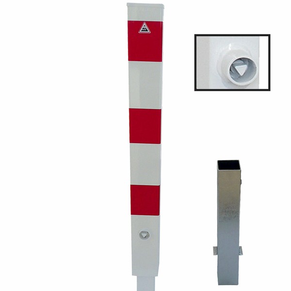 Absperrpfosten Herausnehmbar Mit Dreikant 100 X 100 Mm Stahlrohr Weiß Rot-image