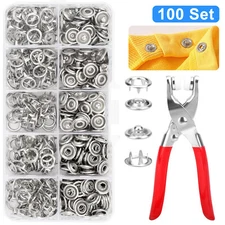 100 Set 9.5mm Metal Snap Buttons with Fastener Pliers Tool Kit for Sewing Craft