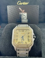 Cartier Santos Large Men's 40mm Roman Gold Dial Steel Watch Iced 10ct Diamonds 8