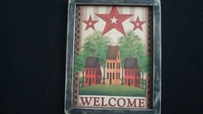 Prim Country Print *WELCOME with 3 SALTBOX HOUSES*  9 1/2" x 12" handmade frame