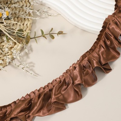 5.5 Yards 3D Plissee Chiffon Spitzenbesatz 2'' Nähstoffbesatz, Kaffee