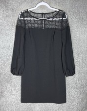 Nine West Dress Womens Size 6 Black Mesh Upper Velvet Detail Puff Sleeve Keyhole