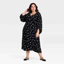 Women's Ava & Viv Plus Bishop Long Sleeve Midi A-Line Dress Size XXL
