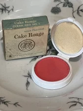 VINTAGE MAX FACTOR MID CENTURY CHEEK CAKE  ROUGE BLUSH COMPACT CLEAR RED #1 NEW