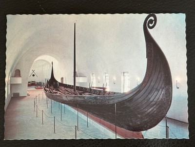 Vintage Mini Photo Card The Oseberg  Ship Norway Mittet 4''x 3''
