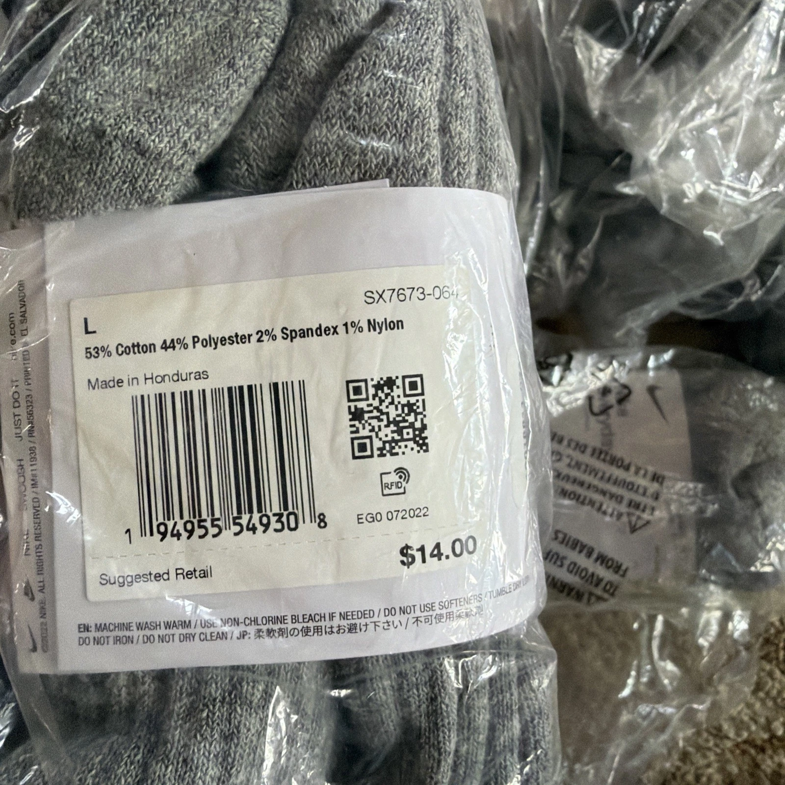 Nike Everyday Dri-Fit Gray No Show Socks Size Large 11 PACKS OF 3 (33 total)
