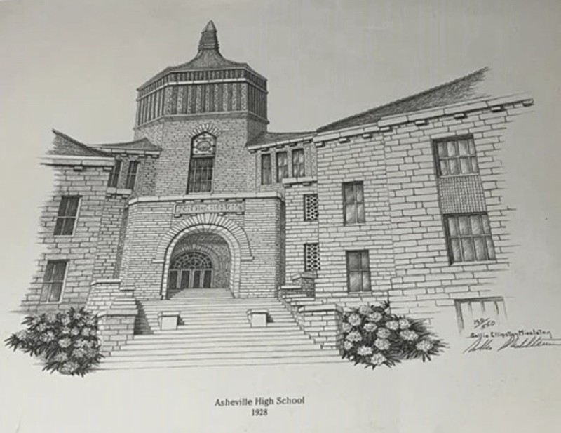 Vintage 1970’s. “Asheville High School”  NC Print  by Sallie Middleton.