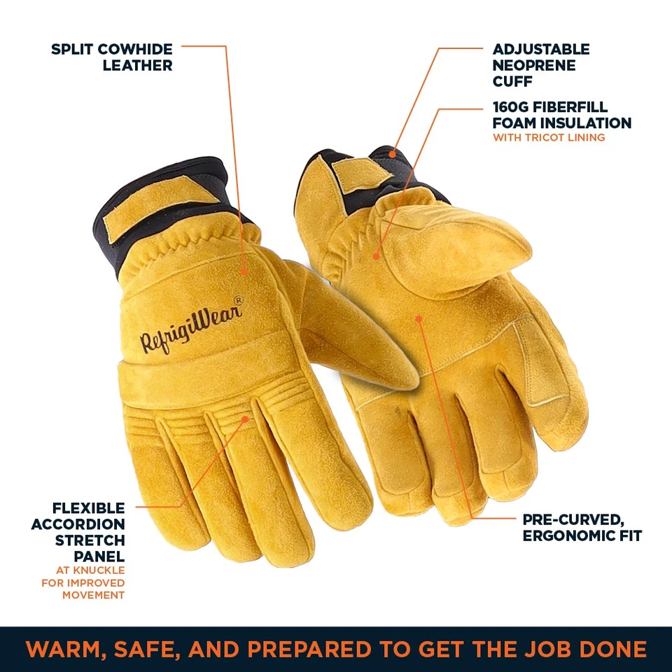 Guantes de cuero aislantes de nudillos elásticos RefrigiWear - Protección contra frío extremo, Foto 3 de 4