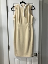 Calvin Klein Women's Sleeveless Sheath Dress Size 8 Beige/White Bow At Neck