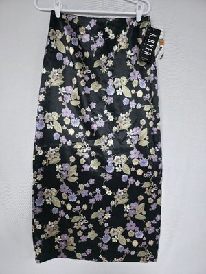 Vtg 90s Y2K  A. Byer California Black/Purple Floral Satin Maxi Skirt Sz 11 NWT 