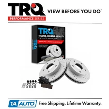Front Ceramic Brake Pad & Performance Cross Drilled Slotted Rotor Kit