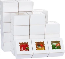Moretoes 200pcs White Cookie Boxes with Window, 4x4x2.5 Inch Small 
