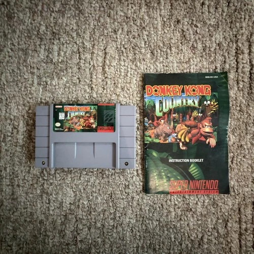 Donkey Kong Country Super Nintendo SNES Game Cartridge and Manual Tested Pre-own