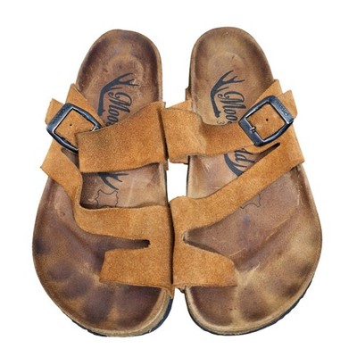 Moosefield Women's Size 5.5-6 Orthopedic Footbed Tan Suede Buckle Slide Sandals