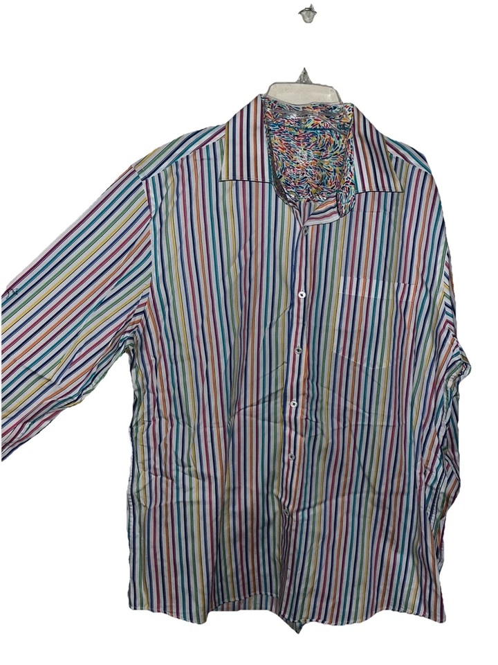 Bugatchi Uomo %100 Cotton Striped Button Shirt Mens Size XXL White Long Sleeve - Image 2 of 4