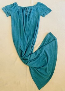 Vintage Gloria Moret Blue Terry Cloth Maxi Dress Size M Made In USA Retro 1970s