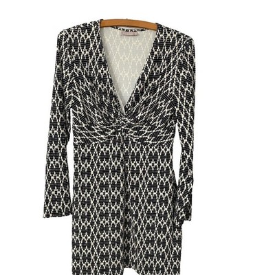 Elli Kai Mini Dress Black White Twist-Front Long Sleeve Office Classy