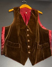 Vintage Mens Brown Velvet Look Vest Waistcoat Size 44 Formal Dress 5 Button