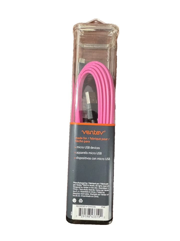 Ventev ChargeSync Micro-USB Flat Cable Tangle-Free - 6' - Pink - Image 3 of 3