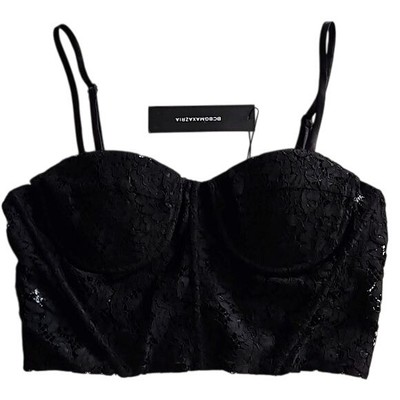 BCBGMAXAZRIA Corset Bra Top Size Medium New Black Lace Padded Clubwear Zip