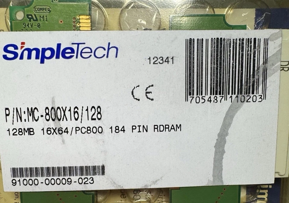 SimpleTech PC800 184-pin “RAMBUS” RDRAM High Speed Memory Upgrade  128MB  - Image 3 of 3