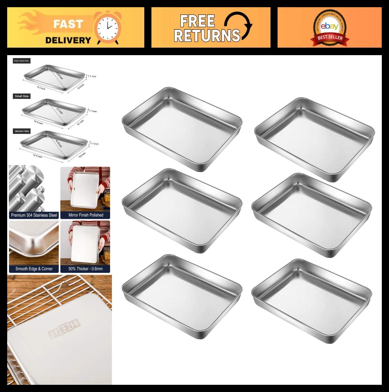 Extra Small Stainless Steel Baking Sheet Pans - Tiny Serving Tray 9.3"x6.9" - 6
Opens in a new windo