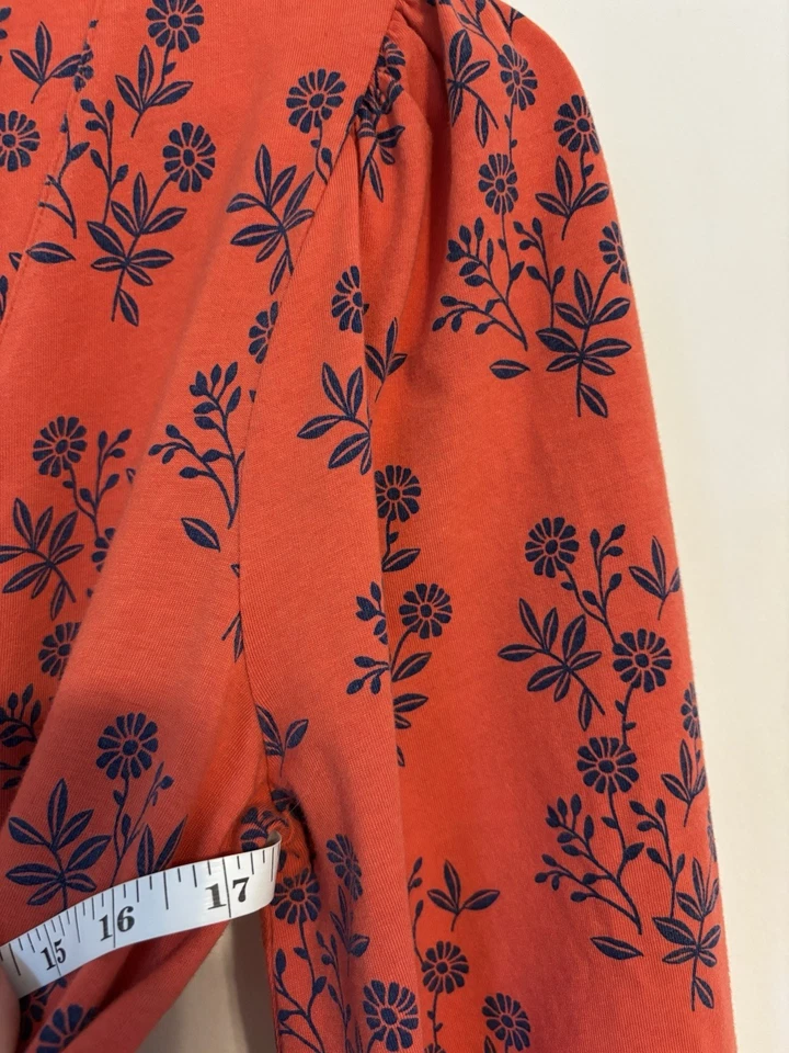 Boden Dress 6 Orange Floral Long Sleeve Fit & Flare Button Short Comfy Boho Fall - Image 3 of 4