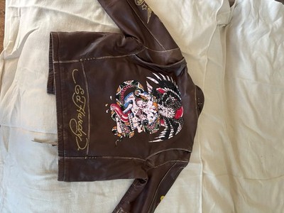 Ed Hardy by Christian Audigier Vintage Lederjacke (Eagle & Skull Tattoo Print)