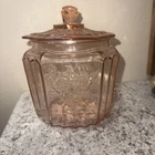 Vintage Pink Depression Glass Cookie Jar Anchor Hocking Mayfair Open Rose
